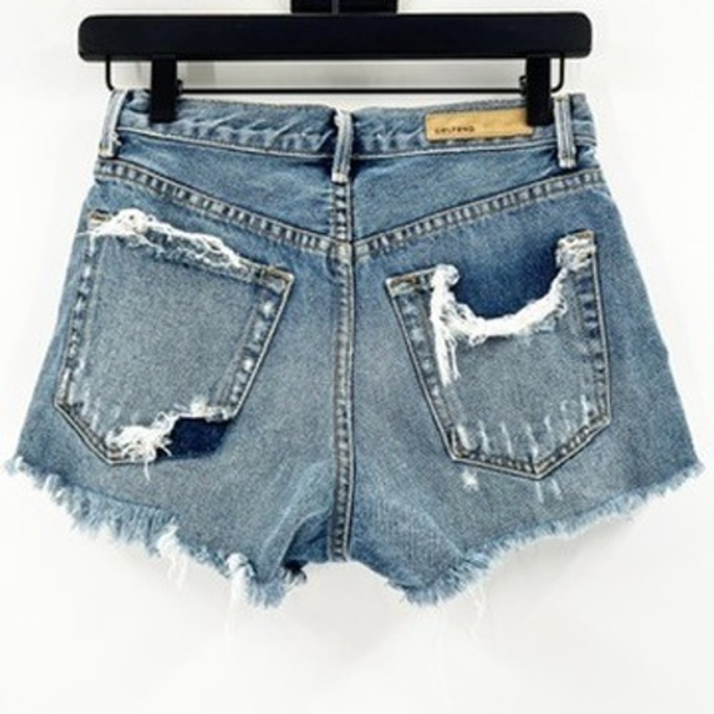 GRLFRND Helena High Rise Cut Off Denim Shorts Distressed Frayed Blue Size 23 - Picture 2 of 6